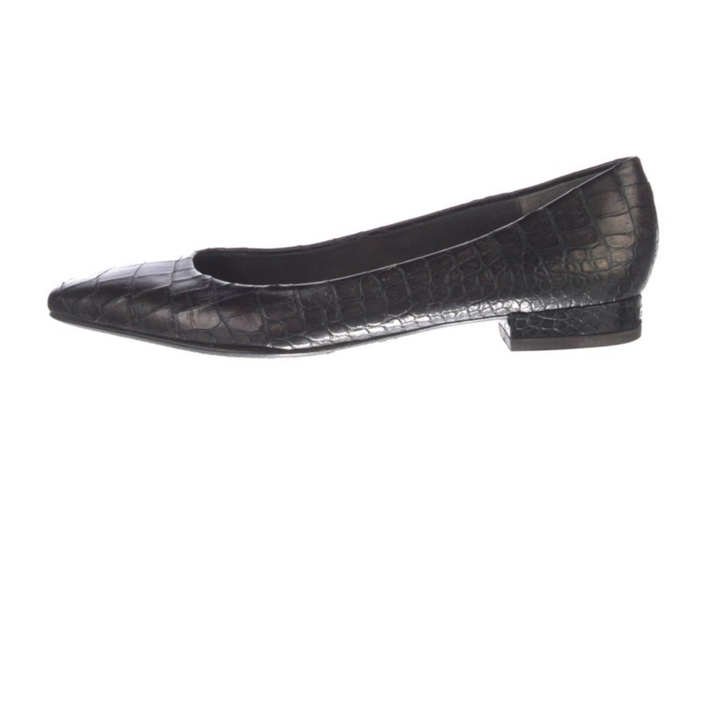 Stuart Weitzman Black Crocodile-Patterned Flats